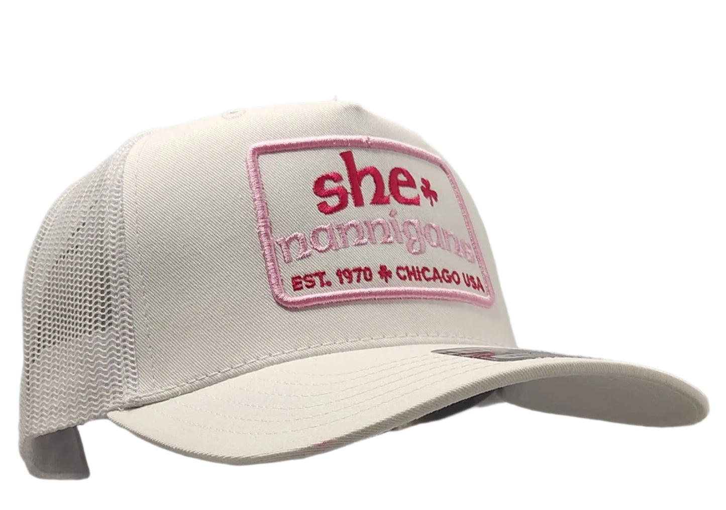 She - nannigans Chicago White & Pink Trucker Hat - LMG Shop