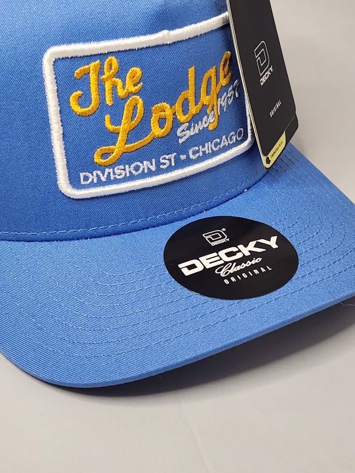 The Lodge Patch Trucker Hat Sky Blue & Yellow - LMG Shop