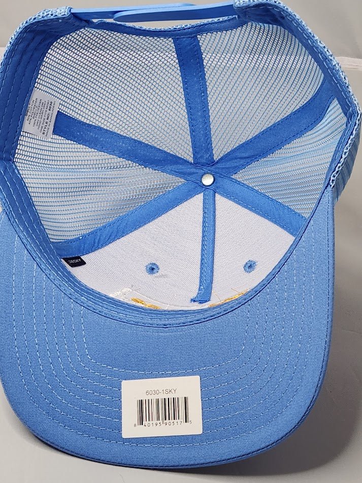 The Lodge Patch Trucker Hat Sky Blue & Yellow - LMG Shop