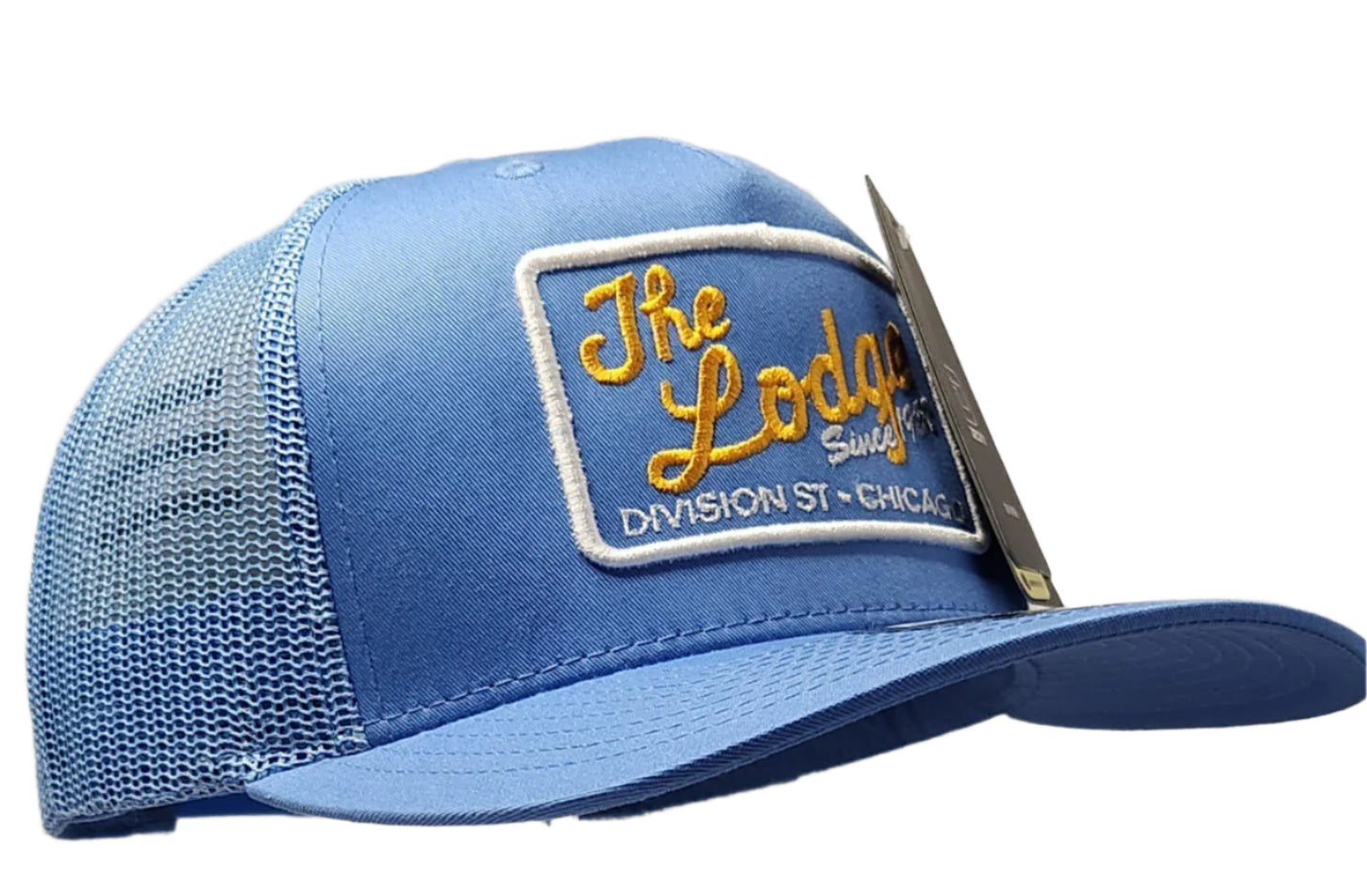 The Lodge Patch Trucker Hat Sky Blue & Yellow - LMG Shop