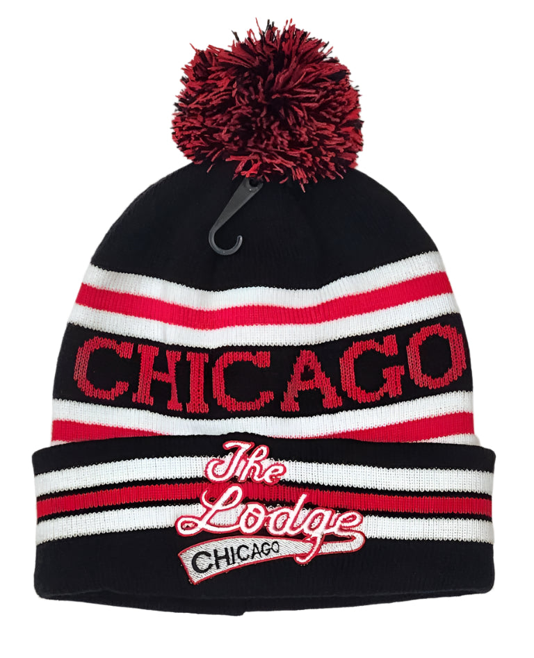 The Lodge Tavern Chicago Striped Winter Pom Beanie Hat - LMG Shop